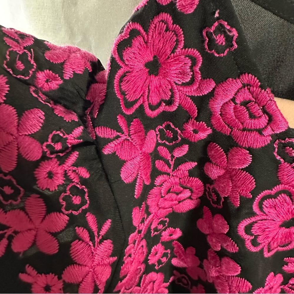 Savanna Jane Black Blouse with Hot Pink Floral Embroidery - Picture 3 of 7